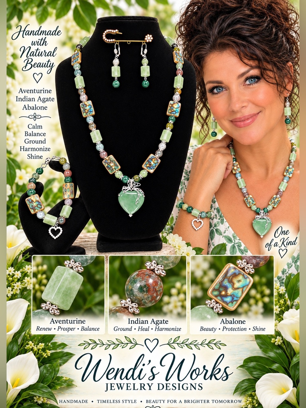 Aventurine, Abalone & Indian Agate Gemstones Jewelry Set